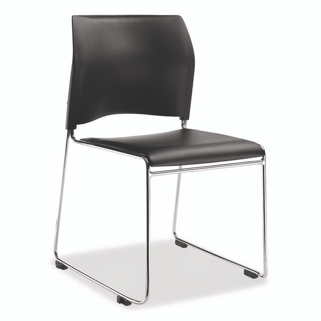 NATIONAL PUBLIC SEATING NPS® 871011104 8700 Series Cafetorium Plush Vinyl Stack Chair, Supports Up to 500 lb, 18" Seat Height, Black Seat/Back, Chrome Base, 4/Pack