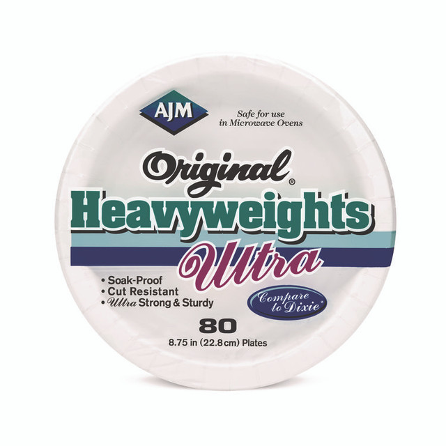 AJM PACKAGING CORP. Corporation OH9AU012080A Original Heavyweight Ultra Paper Plates, 9" dia, White, 960/Carton