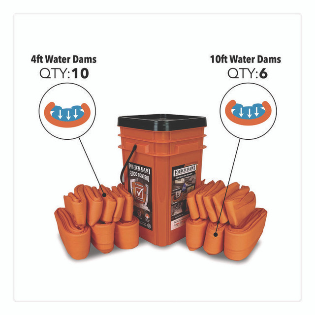 ABSORBENT SPECIALTY PRODUCTS Quick Dam™ WUGGCO Indoor Bucket Kit, (1) Bucket, (10) 4 ft Water Dams, (6) 10 ft Water Dams