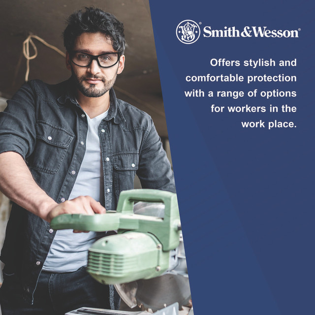 SMITH AND WESSON & 23452 44 Magnum Safety Glasses, Black Frame, Clear Lens, 12/Box