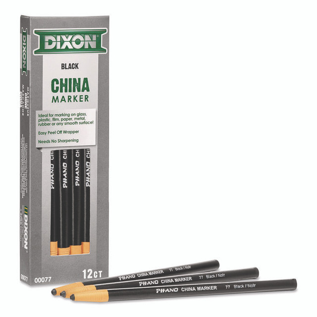 DIXON TICONDEROGA CO. 000770002 China Marker, 0.37" x 7", Black, 12/Pack
