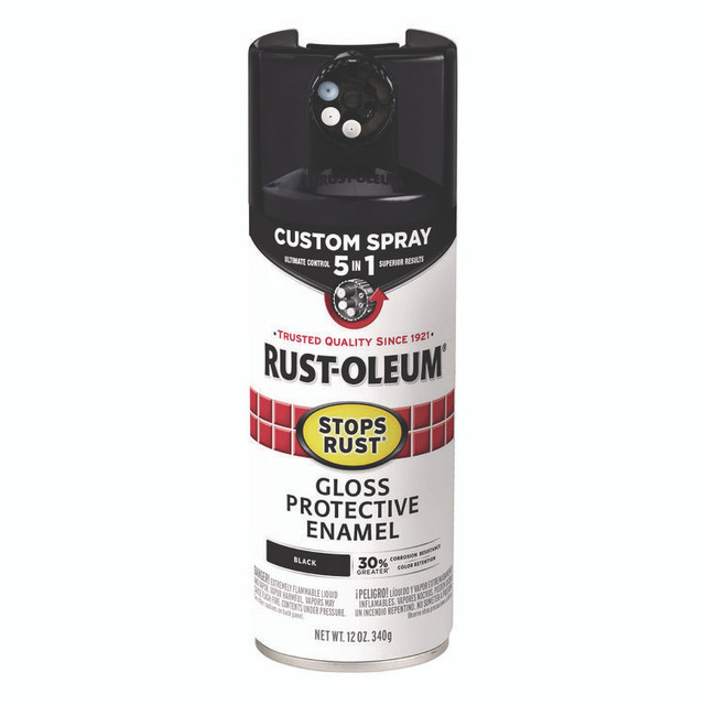 RUST-OLEUM CORPORATION 376884 Stops Rust 5-in-1 Spray Paint, Gloss Black, 12 oz Aerosol Can, 6/Carton