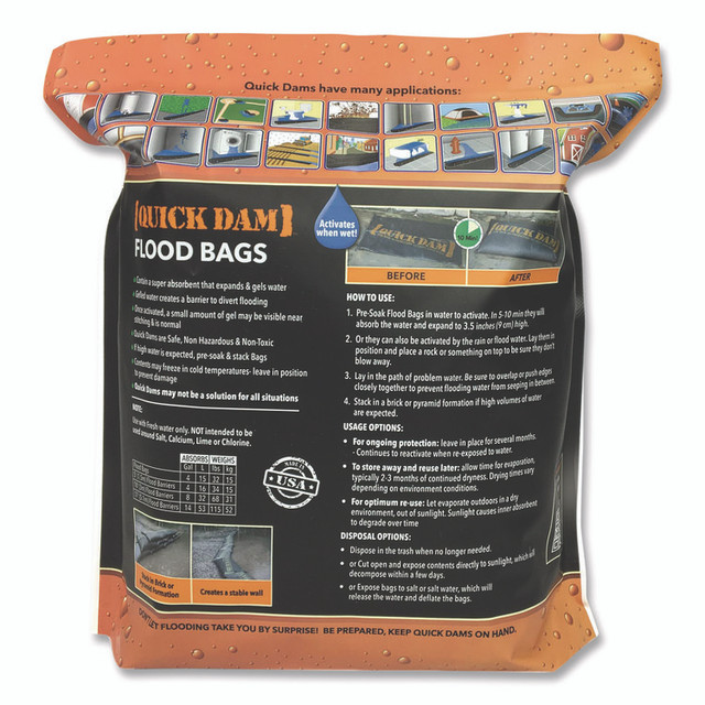 ABSORBENT SPECIALTY PRODUCTS Quick Dam QD12246 Flood Bags, 12" x 24" x 3.5", 6/Pack