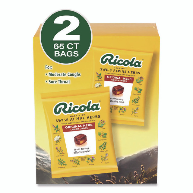 RICOLA 22002532 Cough Drops, Original Herb, 65/Bag, 2 Bags/Pack