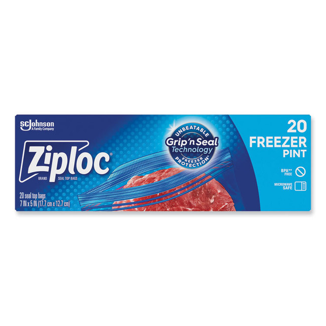 SC JOHNSON Ziploc® 314443 Zipper Freezer Bags, 16 oz, 7" x 5", Clear, 240/Carton