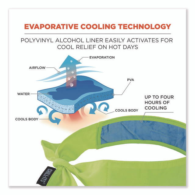 TENACIOUS HOLDINGS, INC. ergodyne® 12566 Chill-Its 6700CT Cooling Bandana PVA Tie Headband, One Size Fits Most, Lime