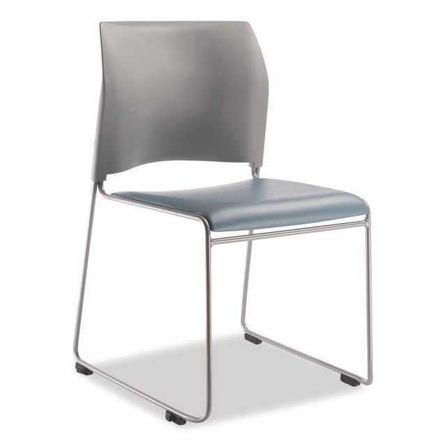 NATIONAL PUBLIC SEATING NPS® 874212024 8700 Series Cafetorium Plush Vinyl Stack Chair, Supports Up to 500 lb, 18" Seat Ht, Blue Seat, Gray Back, Silver Base, 4/CT