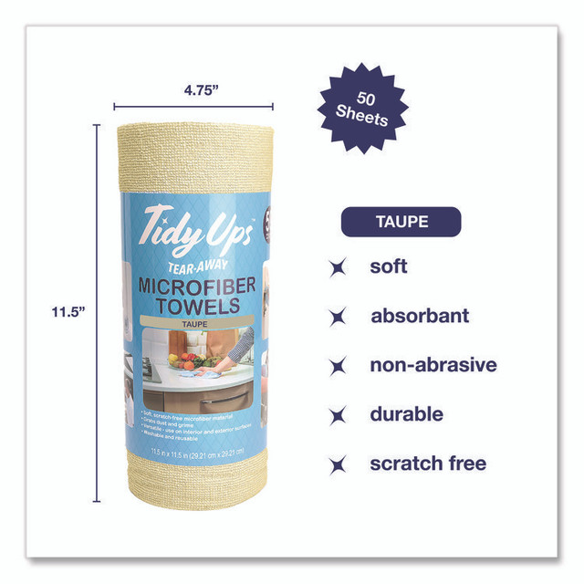 CHAGRINOVATIONS TidyUps TU68094 Microfiber Towel Roll, 11.5 x 11.5, Taupe, 50 Towels/Roll