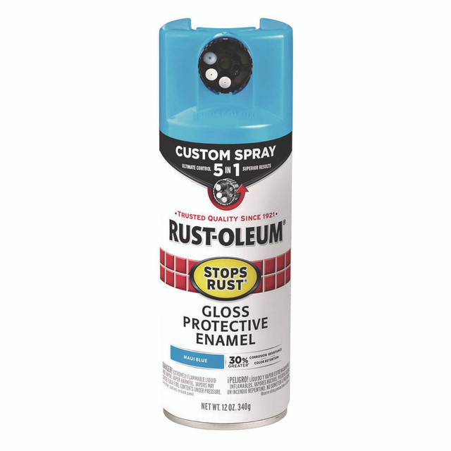 RUST-OLEUM CORPORATION 376907 Stops Rust 5-in-1 Spray Paint, Gloss Maui Blue, 12 oz Aerosol Can, 6/Carton
