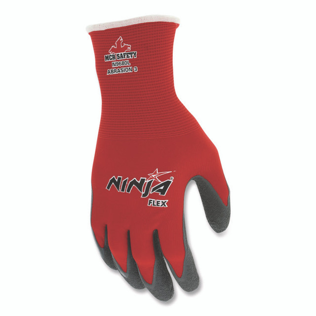 MCR SAFETY N9680M Ninja Flex Latex Coated Palm Gloves, EN388: 3131, 10" Long, Medium, Red/Gray, 12 Pairs