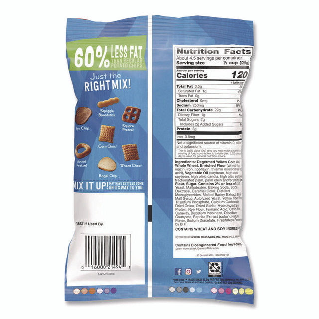 GENERAL MILLS Chex Mix® SN21494 Snack Mix Savory Traditional, 4.5 oz Bag, 8/Box
