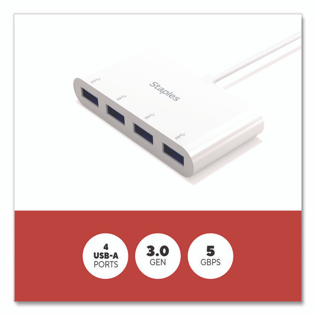STAPLES BRANDS GROUP TECH ST62380 USB 3.0 Hubs, 4-Port, White
