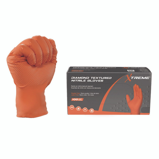 AMMEX CORPORATION Xtreme by XODN46100 DT Nitrile Disposable Gloves, Powder-Free, Large, 6 mil Thick, 9.5" Long, Orange, 100/Box, 10 Boxes/Carton