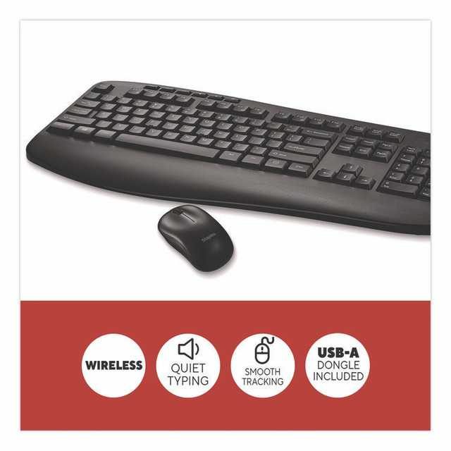 STAPLES BRANDS GROUP TECH ST62637 Wireless Keyboard and Optical Mouse Combo, 2.4 GHz Frequency/33 ft Maximum Wireless Range, Black