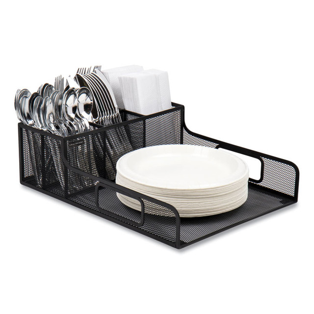 EMS MIND READER LLC PSNAMESHBLK Network Collection Utensil, Napkin and Plate Countertop Organizer, 11.5 x 14.75 x 5.5, Metal, Black