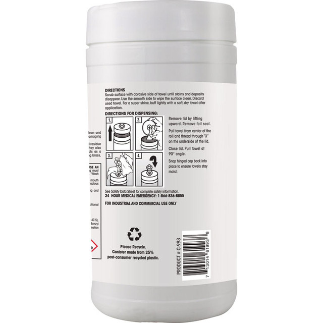 PLZ CORP Claire® 993 Stainless Steel Cleaner Wipes, 9.5 x 12, Citrus, Purple, 40 Wipes/Canister, 6 Canisters/Carton