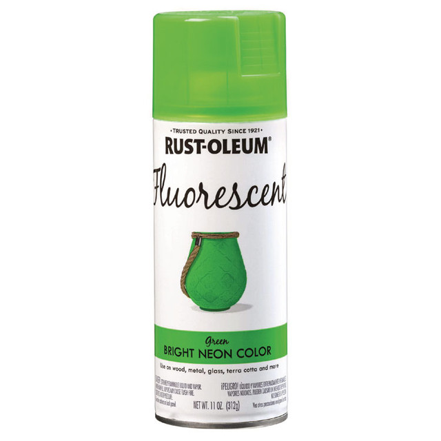 RUST-OLEUM CORPORATION 342417 Specialty Fluorescent Spray Paint, Flat Fluorescent Green, 11 oz Aerosol Can, 6/Carton