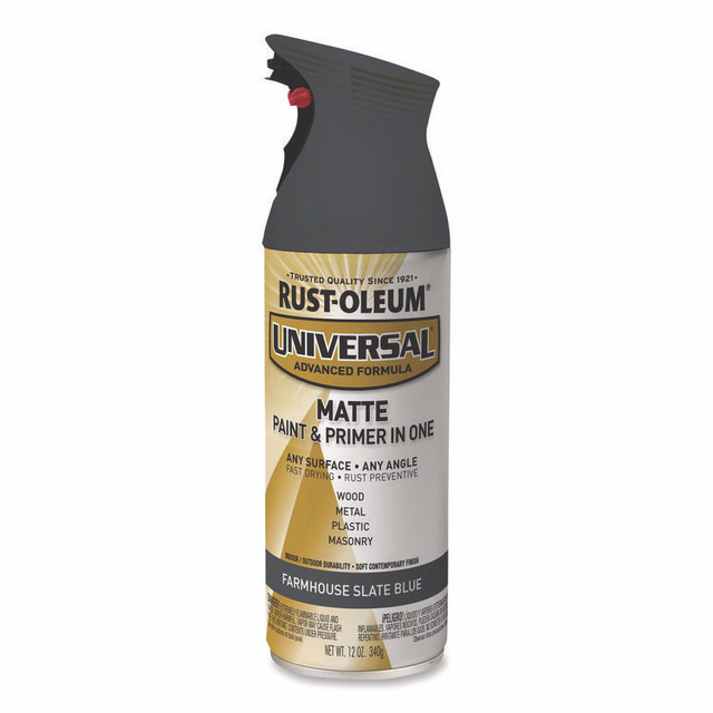 RUST-OLEUM CORPORATION 376723 Universal Premium Spray Paint, Matte Slate Blue, 12 oz Aerosol Can, 6/Carton