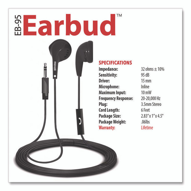 MAXELL CORP. OF AMERICA 199846 EB95 Wired Earbuds with Mic, Black