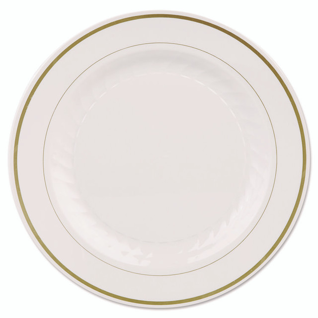 WNA, INC. MP10IPREM Masterpiece Plastic Plates, 10.25" dia, Ivory/Gold, 10/Pack, 12 Packs/Carton