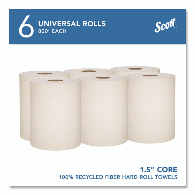 KIMBERLY-CLARK PROFESSIONAL Scott® 56758 Essential 100% Recycled Fiber Hard Roll Towel, 1-Ply, 8" x 800 ft, 1.5" Core, Brown, 6 Rolls/Carton