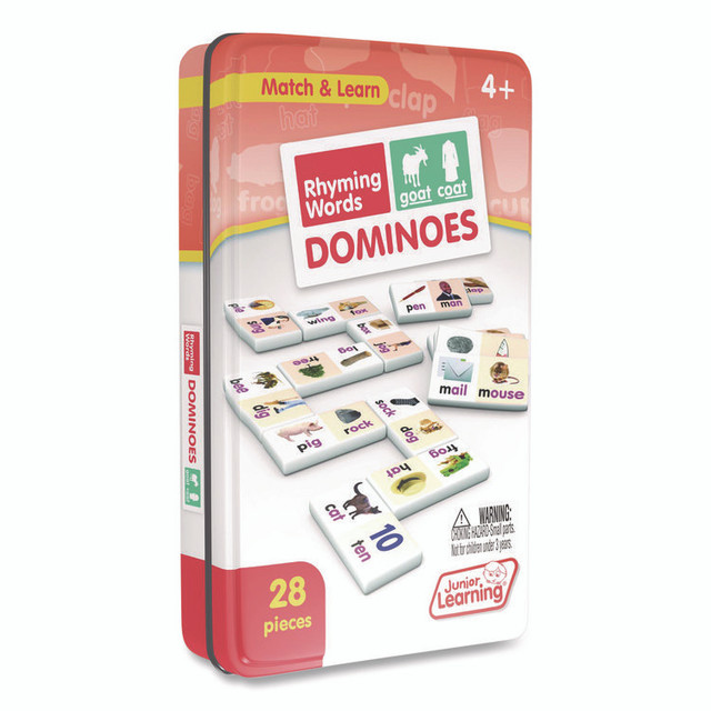 JUNIOR LEARNING Inc® 490 Rhyming Words Dominoes, 1 to 2 Players, Grades Pre-K to 5, 28 Pieces