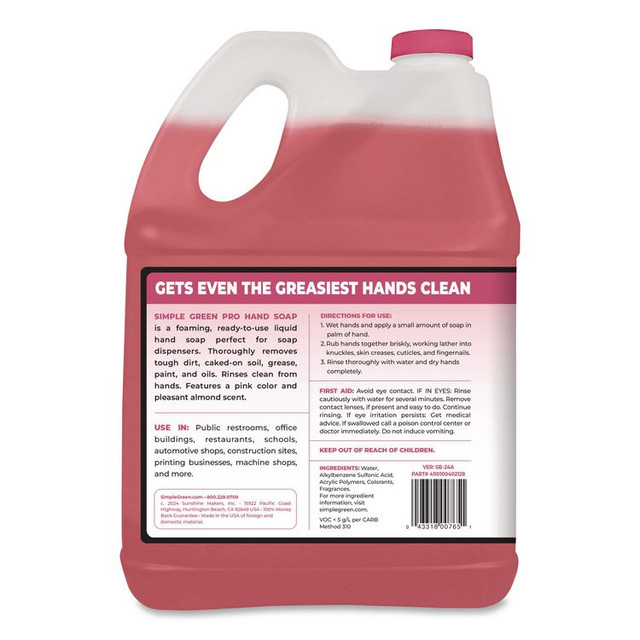 SUNSHINE MAKERS, INC. Simple Green® 4102128 Pro Hand Soap, Almond Scent, 1 gal Bottle, 4/Carton