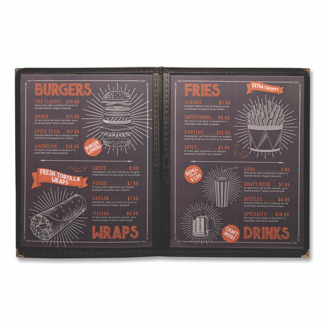 EXCELLO GLOBAL PRODUCTS SPLSMENU41PK Menu Holder For 8.5 x 11 Menus, Portrait Orientation 4-View, 9.6 x 11.9, Clear/Black/Silver
