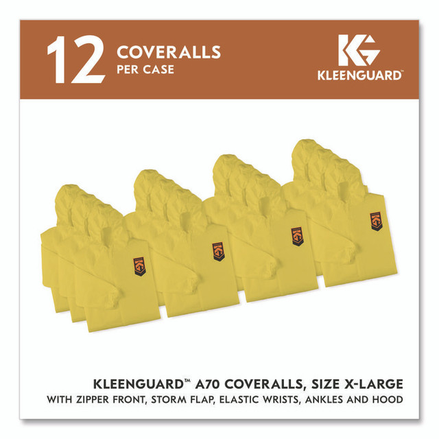 SMITH AND WESSON KleenGuard™ 09814 A70 Chemical Spray Protection Coveralls, Elastic Wrists, Ankles, Hood, XL, Yellow, 12/Carton