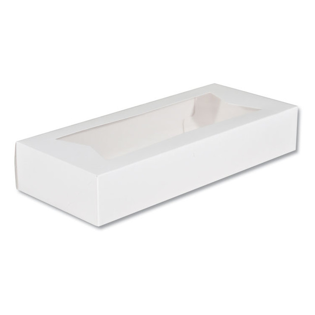 SOUTHERN CHAMPION TRAY SCT® 24243 White Window Bakery Boxes with Attached Flip Top, 4-Corner Beers Design, 12.5 x 5.5 x 2.25, White, Paper, 200/Carton