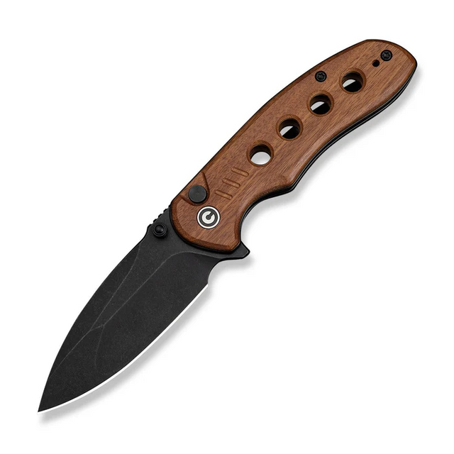 CIVIVI Knives C23085B-3 CIVIVI Triptych Flipper & Thumb Stud & Button Lock Knife Guibourtia Wood Handle (2.97"" Black Stonewashed 14C28N Blade)