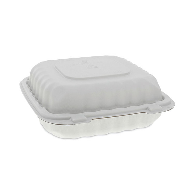 PACTIV EVERGREEN CORPORATION YCN808030000 EarthChoice SmartLock Microwavable MFPP Hinged Lid Container, 3 Compartments, 8.35 x 8.35 x 3.1, White, Plastic, 200/Carton