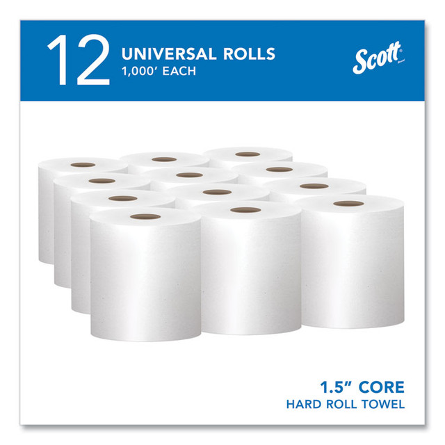 KIMBERLY-CLARK PROFESSIONAL Scott® 01000 Essential High Capacity Hard Roll Towels for Business, Absorbency Pockets, 1-Ply, 8" x 1,000 ft, 1.5" Core, White,12 Rolls/CT