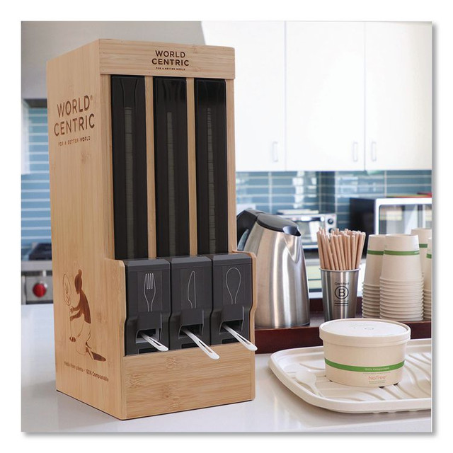 WORLD CENTRIC DPCPLK Cutlery Dispenser Tower, Holds 125 Knives, 2.6 x 15.4, Gray, 10/Carton