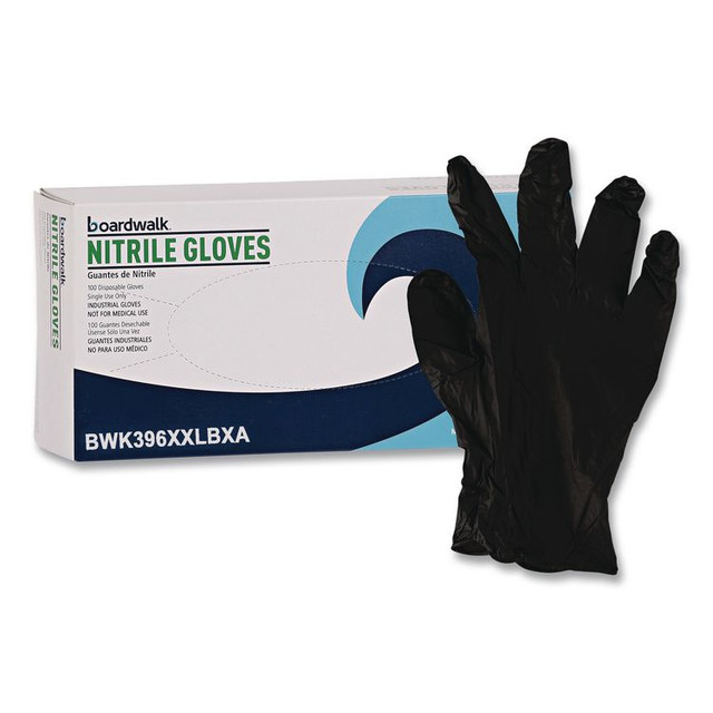 BOARDWALK 396XXLCTA 396 Series Disposable General-Purpose Nitrile Gloves, Powder-Free, XX-Large, 4.4 mil Thick, 9.5" Long, Black,100/Box,10 BX/CT
