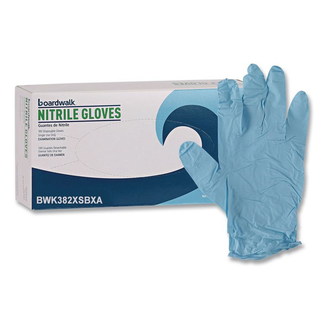 BOARDWALK 382XSCTA Disposable Examination Nitrile Gloves, Powder-Free, X-Small, 5 mil Thick, 9.5" Long, Blue, 100/Box, 10 Boxes/Carton