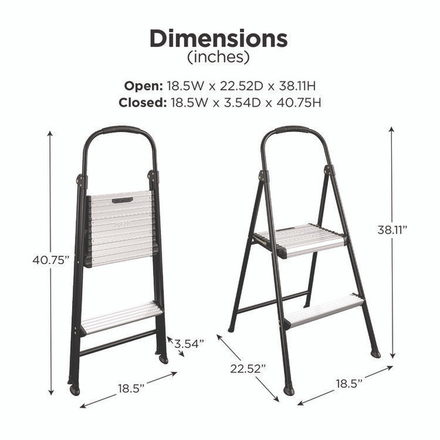 COSCO 11325ABK1E 2-Step Stepstool, 250 lb Capacity, 19" Working Height, 22.5" Spread, Black/Silver