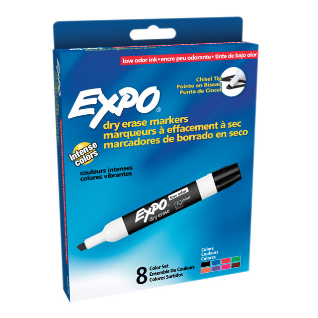 NEWELL BRANDS DISTRIBUTION LLC EXPO® Low-Odor Dry Erase Markers, Chisel Tip, 8 Colors, Pack of 8