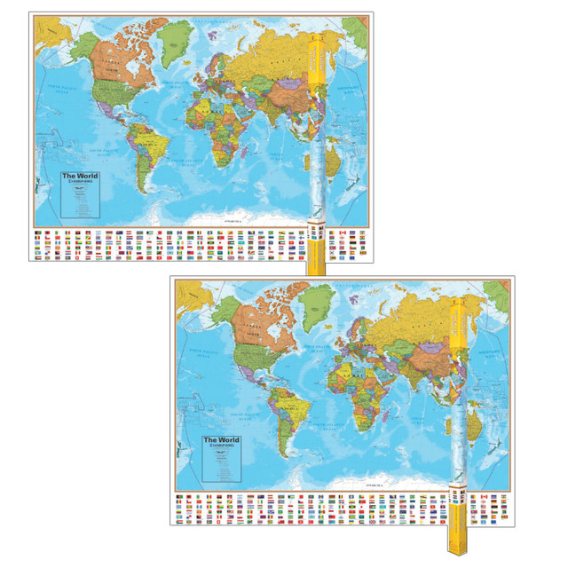 WAYPOINT GEOGRAPHIC Hemispheres® Blue Ocean Series World Laminated Wall Map, 38" x 51", Pack of 2