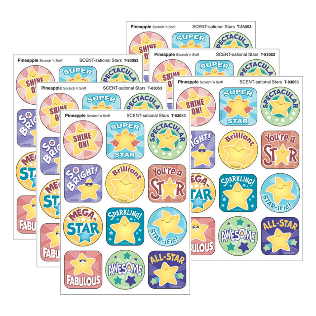 TREND ENTERPRISES INC. TREND SCENT-sational Stars, Pineapple Scent Scratch 'n Sniff Stinky Stickers®, 48 Per Pack, 6 Packs