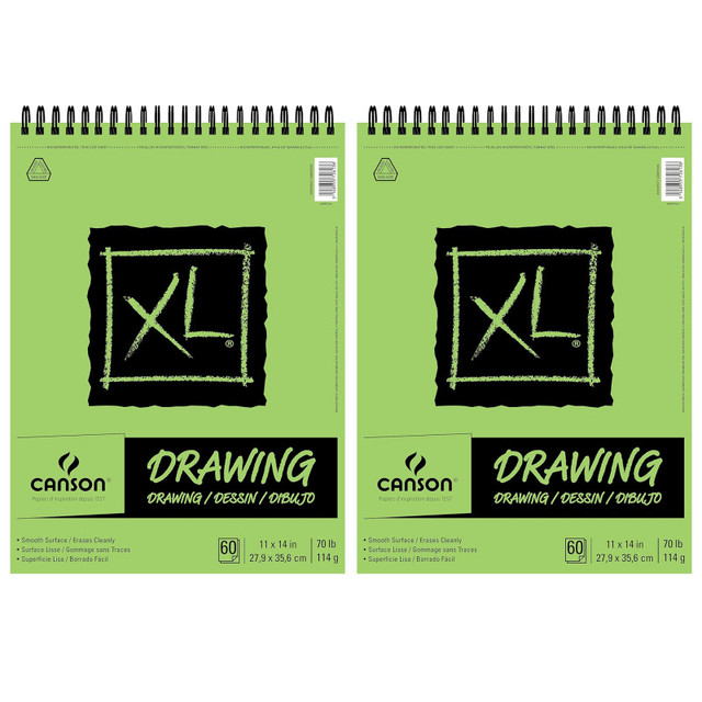 DIXON FINE ART Canson XL Series Drawing Pad, Top Wire Binding, 60 Sheet, 11x14 inch, Pack of 2