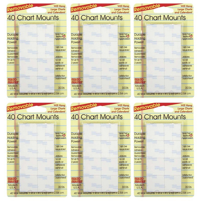 MILLER STUDIO Magic-Mounts® Chart Mounts, 1" x 1", 40 Per Pack, 6 Packs