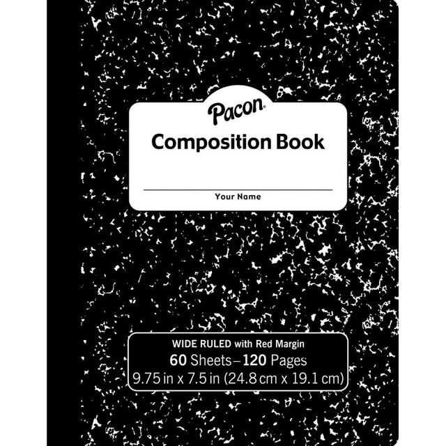 DIXON TICONDEROGA CO Pacon® Composition Book, Black Marble, 3/8" Ruled w/Margin, 9-3/4" x 7-1/2", 60 Sheets