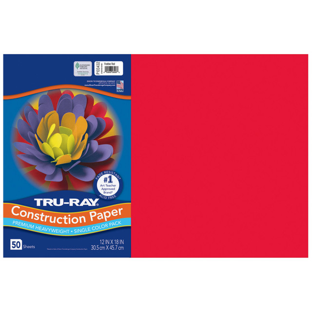 DIXON TICONDEROGA CO Tru-Ray® Construction Paper, Heavyweight, Festive Red, 12" x 18", 50 Sheets