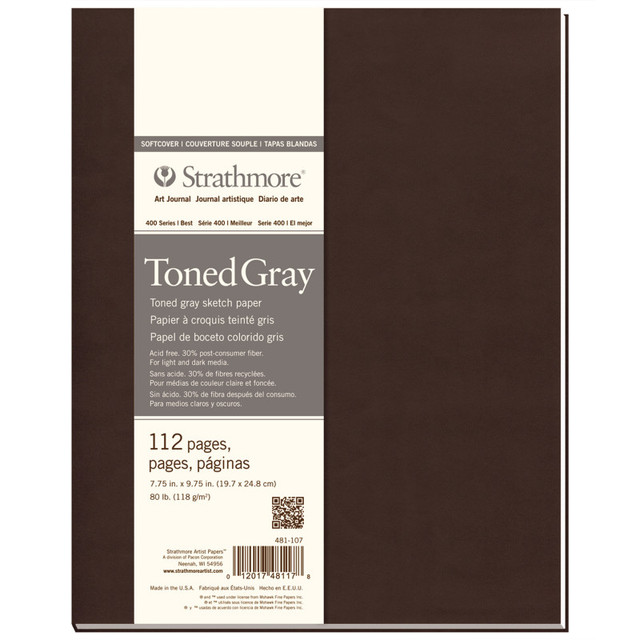 DIXON FINE ART Strathmore 400 Series Art Journal Sketch Paper, Toned Gray, Soft Cover Binding, 56 Sheet, 7.75x9.75 inch, 1 Count