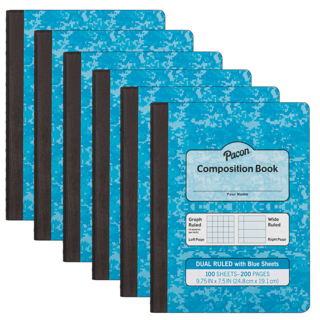 DIXON TICONDEROGA CO Pacon® Dual Ruled Composition Book, Blue, 1/4" Grid & 3/8" Wide Ruled, 9-3/4" x 7-1/2", 100 Sheets, Pack of 12