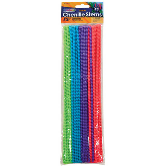 DIXON TICONDEROGA CO Creativity Street® Spiral Chenille Stems, Assorted Colors, 12" x 6 mm, 50 Pieces