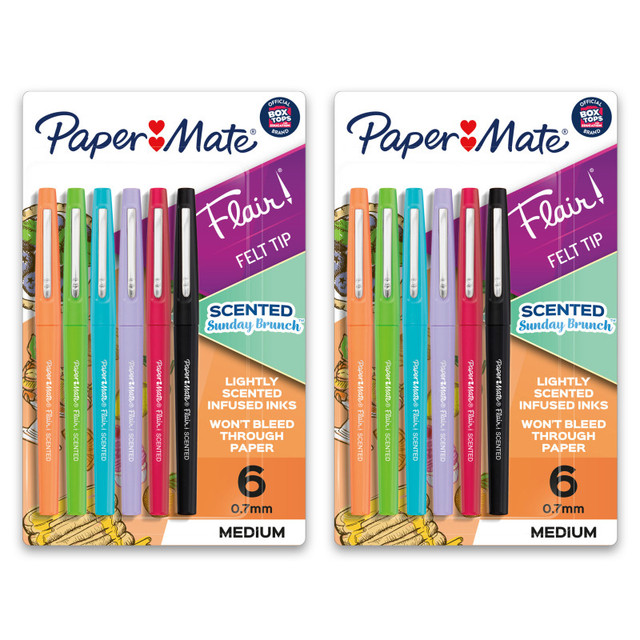 NEWELL BRANDS DISTRIBUTION LLC Paper Mate® Flair, Scented Felt Tip Pens, Assorted Sunday Brunch Scents & Colors, 0.7mm, 6 Per Pack, 2 Packs