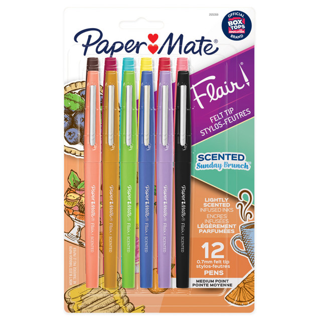 NEWELL BRANDS DISTRIBUTION LLC Paper Mate® Flair, Scented Felt Tip Pens, Assorted Sunday Brunch Scents & Colors, 0.7mm, 12 Count