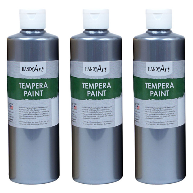ROCK PAINT DISTRIBUTING CORP Handy Art® Metallic Tempera Paint, 16 oz., Silver, Pack of 3